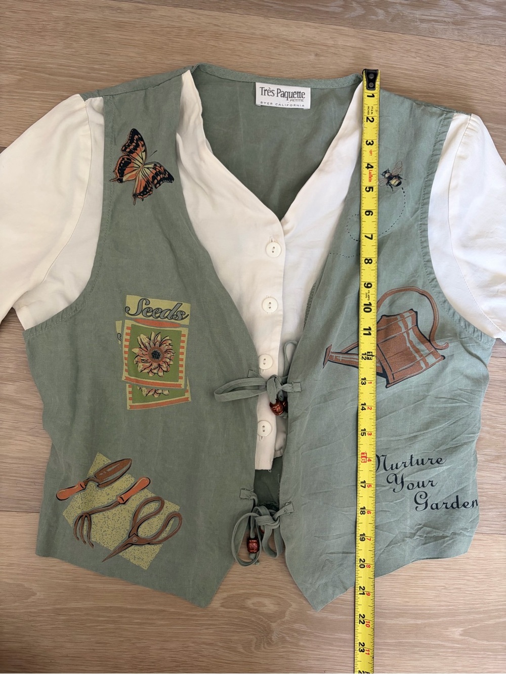 Vintage Très Paquette Garden Graphic Layered Vest Blouse - Picture 5 of 7